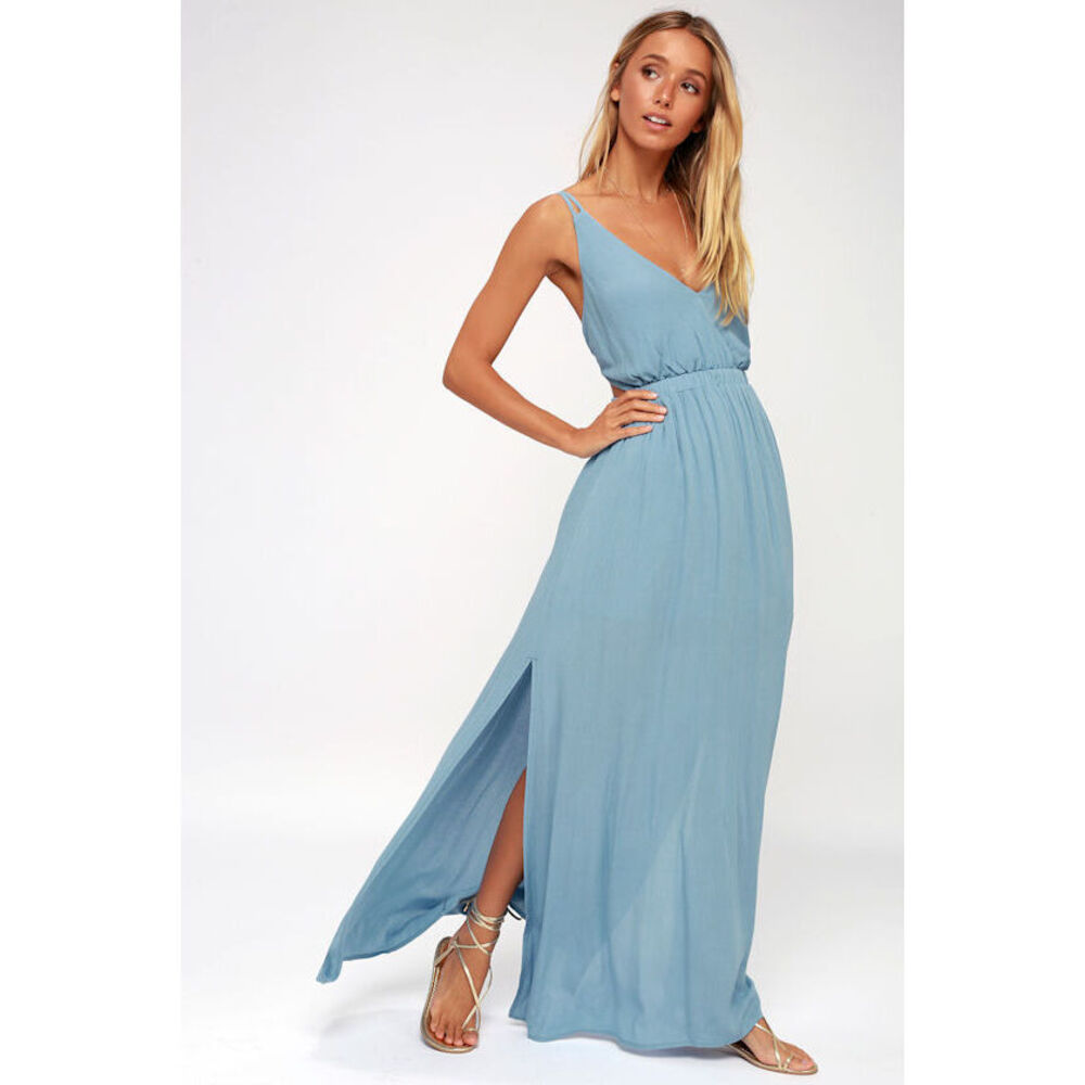 Lulus Lost In Paradise Slate Blue Maxi Dress - Size M